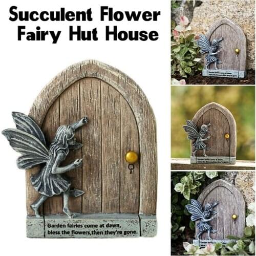 Miniature Door Statue Decor Resin Fairy Door Hanging Ornament For Tree Garden Fairy Knocking On The Door Outdoor Decor