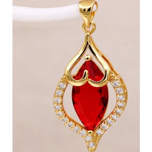 Trendy Gold Plated Red Green Oval Heart Pendant With Zirconia Copper For Women Girls Fashion Jewelry Accessories Party Wedding G