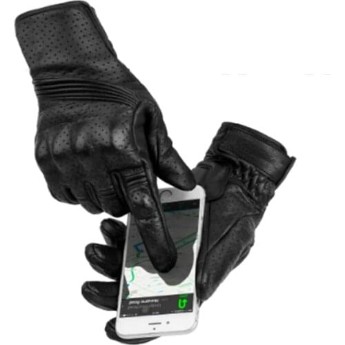 Motorcycle Gloves Motorbike Driving Cycling Retro Pursuit Perforated Real Leather Moto Protective Gears Motocross Glove