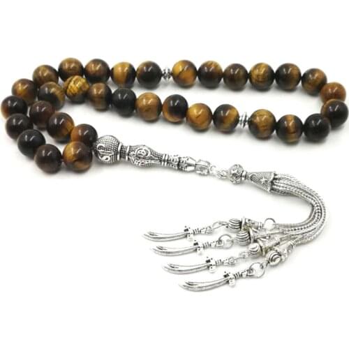 Mans Tasbih 2019 style Natural Tiger eyes With Special metal tassels rosary islam prayer beads 33 66 99 beads latest style