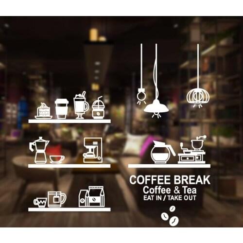Coffee Shop Sticker Decal Cafe Cup Vinyl Art Wall Decals Decor Decoration Break Coffee Glass Decals CAFE1024