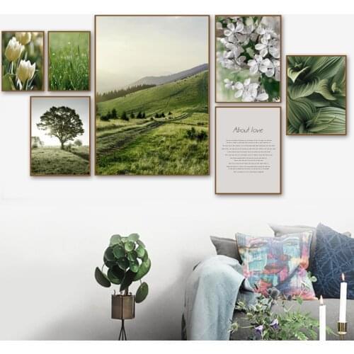 Nordic Poster Wall Art Print Canvas Painting Mural Living Room Decoration Flower Leaf Plant Tree Mountain Natural Scenery