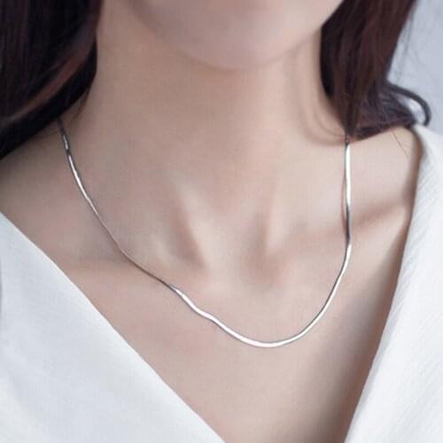 Real 925 Sterling Silver Necklace Unisex Flat Snake Link Chain Lobster Clasp Collares Necklace for Women Men 925 Sterling Silver
