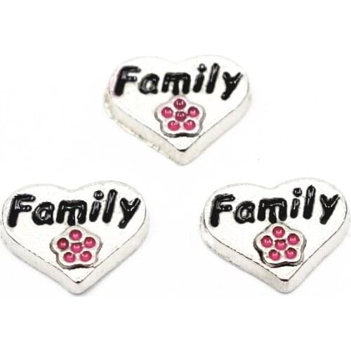New Arrival 10pcs/lot family heart crystal floating charms living glass floating memory locket charms jewelry