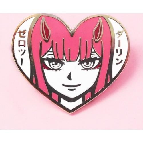 Pretty Pink Long Hair Mystery Girl Code：002 Enamel Pin Cartoon heart-shaped pink Brooch Anime Darling In The Franxxs Fans Gift