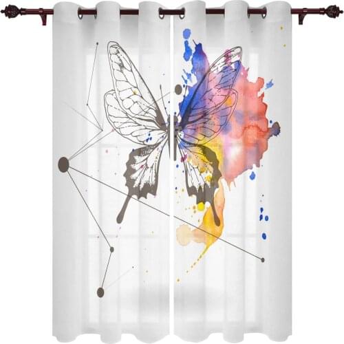 Modern Curtains Butterfly Watercolor Lines Baby Room Bedroom Creative Curtains Kitchen Living Room Terrace Valance Curtains
