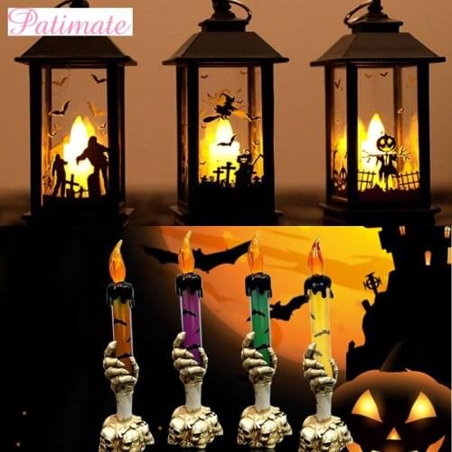 Halloween Decoration LED Lamp Electric Candle Pumpkin Witch Skull Painted Ornament Retro Lightning Hanging Party Lamp Supplies