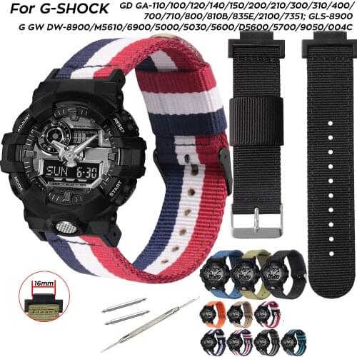 Stripe Nylon Watchband for Casio G-SHOCK Watch Strap GA-110 400 GD100 DW-6900 G-5600 GLS8900 GW-M5610 16mm Fabric Wristbands