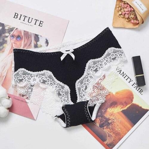 Japanese Style New Sexy Lace Transparent Hollow Briefs Fashion Sweet Bow Decoration Women Panties