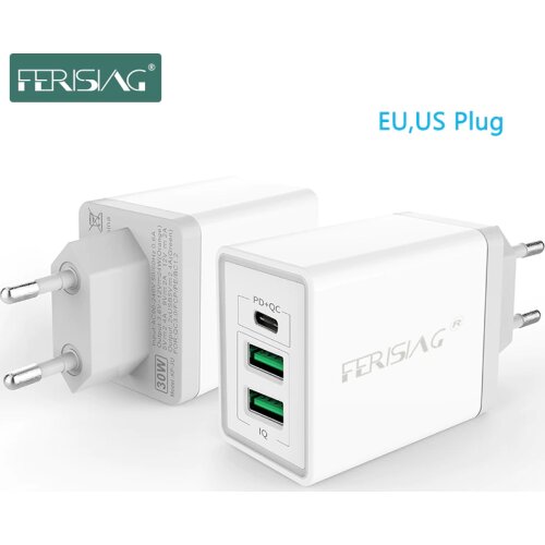 EU/US PD+QC3.0 Adapter USB Type C 30W Fast USB Charger Mobile Phone Fast Wall Charging USB for MacBook iPhone XS Max Samsung