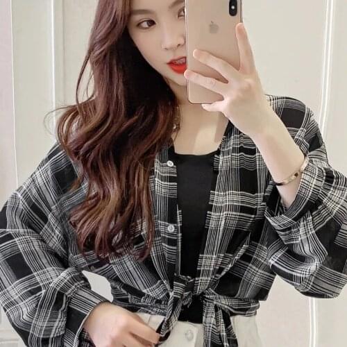 Fashion Women Plaid Shirt Chic Checked Blouse Long Sleeve Female Casual Print Shirts Loose Chiffon Tops Blusas Summer New Thin