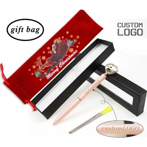 1 Set Custom Logo Diamond Love Ballpoint Pen Creative Metal Crystal Christmas Gift Pen With Pen Case Student Office Stationery