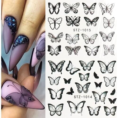 1pc Black Butterfly Nail Decals and Stickers Flower Blue Colorful Water Tattoo for Manicures Nail Art Slider Decor CHSTZ982-1017