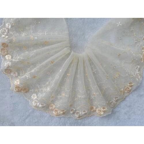 10Yards Exquisite Mesh Embroidered Yellow Floral Fabric Handmade DIY Sewing Clothes Lace Trim Accessories 15cm Wide