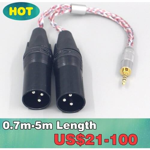 16 Core Silver OCC OFC Mixed Braided Cable For 3.5m 2.5mm 4.4mm 6.5mm To Dual XLR 3 pole Male Cable LN007729