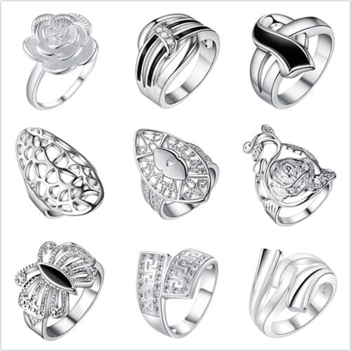 2020 Hot Sale Mixed Style Silver Color Flower Butterfly Finger Ring Fashion Cute Woman Ring Best Gift Jewelry Size 6-9 # New