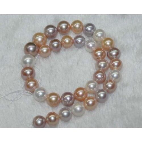 9-10 AAA+ multicolor round freshwater pearls loose Beads 15"