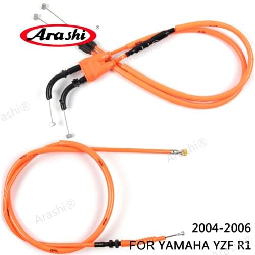 Arashi Motorcycle Accessories Throttle & Clutch Cables Stainless Lines Wires for YAMAHA YZF R1 2004 2005 2006 YZF-R1 YZFR1 1 Set