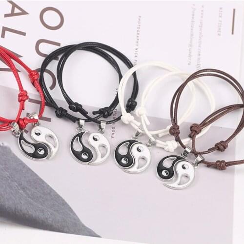 New Yin Yang Tai Chi Bracelet For Women Men Gossip Best Friends Leather Rope Bracelet & Pendants BFF Couple Jewelry 2019