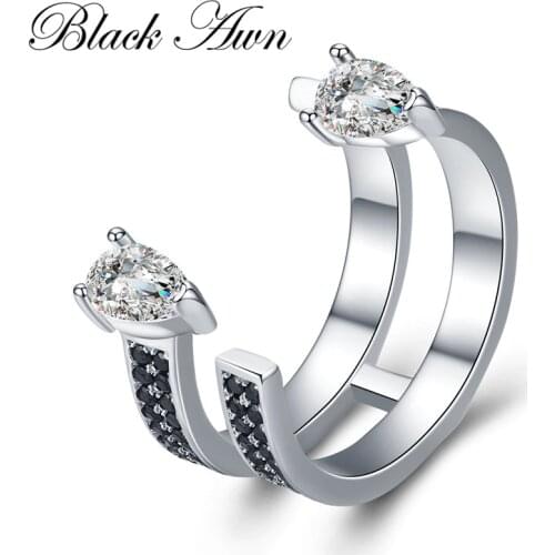 BLACK AWN 2021 New Trendy 925 Sterling Silver Fine Jewelry Engagement Black Spinel Engagement Ring for Women Anillos Mujer G058