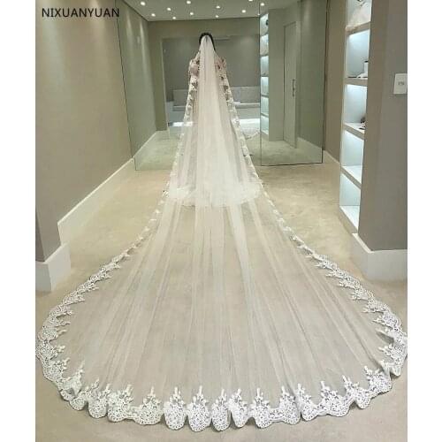 2021 Romantic Long Lace Wedding Veil 3 M White/Ivory 1 Layer Tulle Bridal Veils with Comb Woman Wedding Accessories