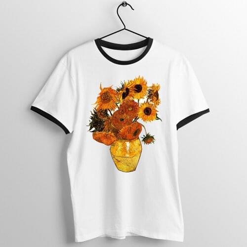 T Shirt Unisex Black Trim Vase with Daisies By Vincent Van Gogh Starry Night Awesome Printed Tee