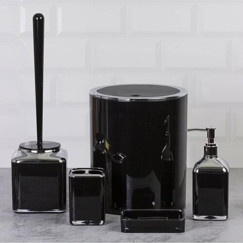 Chrome 5 Piece Bathroom Set Brush Holder Garbage Bucket Soap Dispenser Set 2