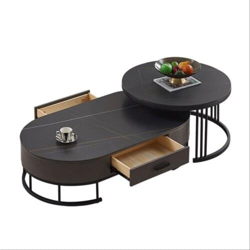 Italian light luxury imported rock tea table TV cabinet Modern minimalist creative telescopic oval baking tea table