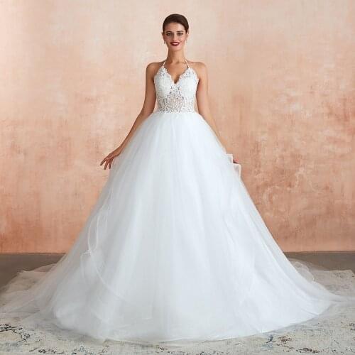 2020 Lace Wedding Dresses Real Images Elegant Sexy V-Neck Backless White Ivory Bride Dresses 60 Cm Long Tail Robe De Mariee