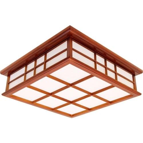 Square Wood Ceiling Light Asian Japanese/Chinese Style LED Lamp For Hotel Room, Cafe, Bar Restaurant Lightings 45*45cm