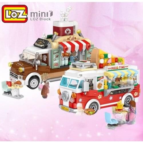 LOZ new product assembling building mini block car model pizza bus car streetmini children adult toy gift