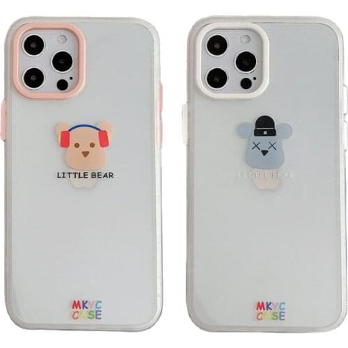 Cartoon Music Bear Transparent TPU Case for iPhone 12 Pro Max Back Phone Cover for 12 Mini 11Pro Max X XS XR 8 7 Plus SE 2020