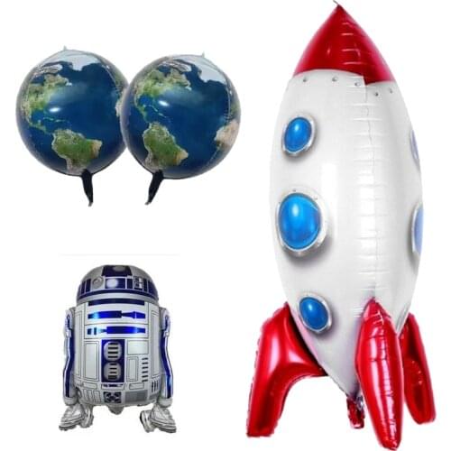 Cartoon rocket balloon space theme party spaceship earth aluminum foil balloon children birthday party decoration balloons