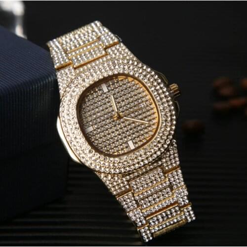 Men Watches Fashion Diamond Automatic Date Quartz Watch Men Stainless Steel Hip Hop Men Watches Top Brand Luxury Clock With Box