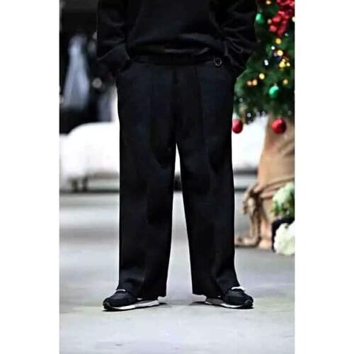 Mens new solid color loose woolen trend wide leg pants thickened autumn and winter warm long pants versatile skirt pants hip ho