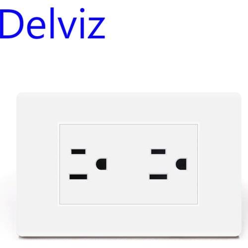 Delviz US Standard Power Socket, American plug wall connector,AC 110-250V, White Simple Style Panel, Wall Double Jack 15A Outlet