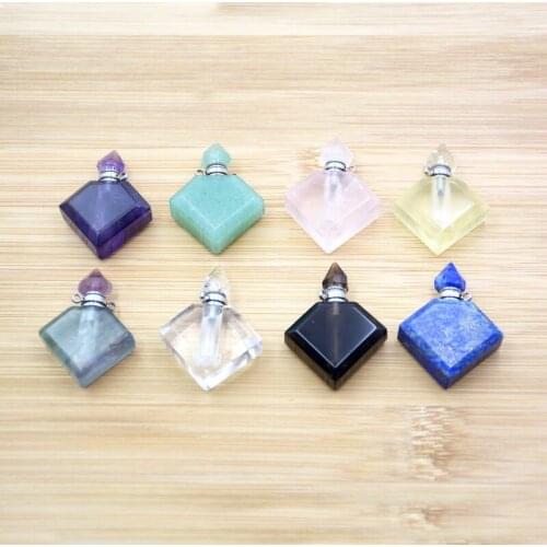Natural gems stone Perfume Bottle Pendant pointed cover Essential Oil Diffuser lapis fluorite amethysts healing crystal vial