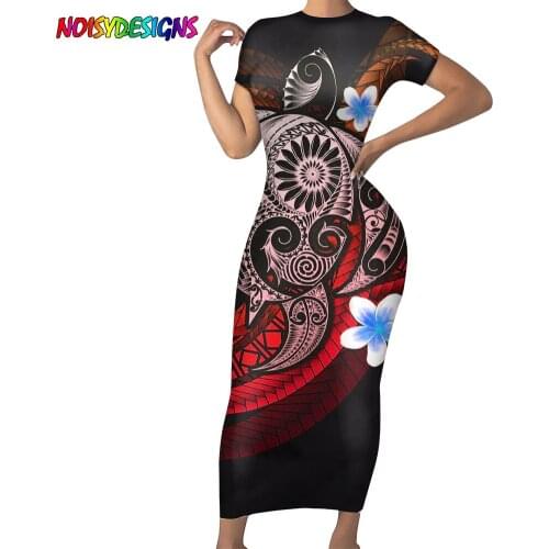 NOISYDESIGNS Womens Dress Vestido Short Sleeve Slim Bodycon Polinesian Turtle Design Crew Neck Casual Pencil Dress Drop shipping
