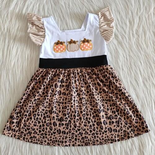 New Infant baby girls Halloween embroidery pumpkin over knee leopard design baby dress 2020