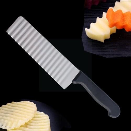 1pc Steel Potato Chip Slicer Dough Vegetable Fruit Knife Chopper Potato Cutter Wavy Crinkle Slicer N4O7