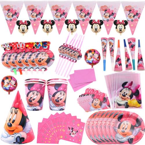Disney Minnie Mouse Disposable Tableware Kids Party Decorations Paper Cups Napkins Plates Baby Shower Birthday Party Supplies
