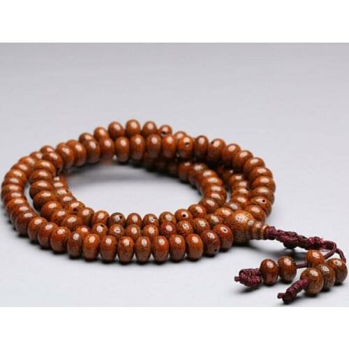 8x5mm 108 red star & moon Bodhi Seeds Prayer beads Flat Mala Necklace
