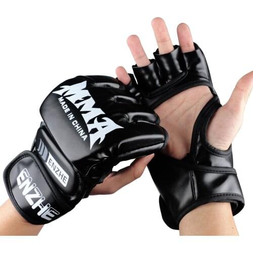 ENZHE MMA Gloves, Half Finger PU Leather Punch Bag Boxing gloves Muay Thai Kick Boxing for Fight Training (1 Pair)