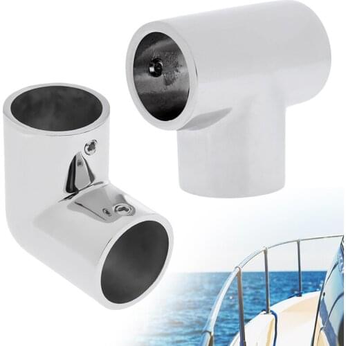Boat Hand Rail Fitting 2 Pcs 90 Degree Elbow & 2 Pcs Tee 316 Marine Stainless Steel 1 Inch Round Hole Inner Diameter