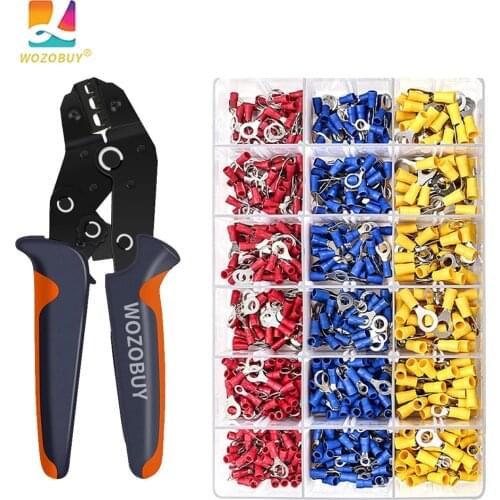 SN-02C mini hand Crimping Tool 0.25-2.5mm² Adjustable Crimper pliers with 280/480/720pc Cable Lugs Assortment Kit wire crimp set