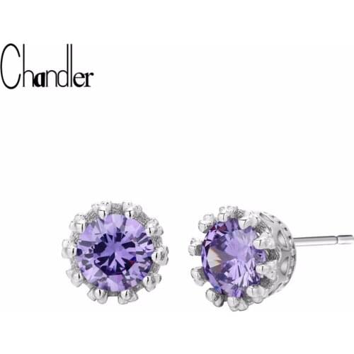Chandler Purple Cystal Earrings Stone Pendientes Mujer Cubic Zircon Beautiful Stud Piercing Minimalist Bronics Lovers Small Gift