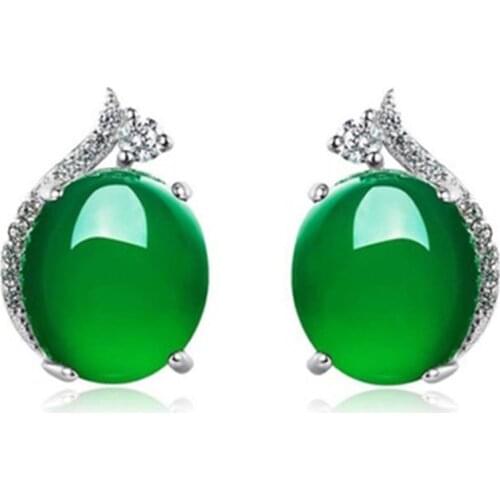 2021 Fashion Women Earrings Engagement Wedding Jewelry Accessories Elegant Imitation Emerald Stone Zircon Crystal Stud Earrings
