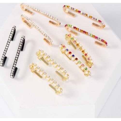 WELBACK 1set/ 2pcs Crystal Earcuffs Earring For Women Gold Color Long Clip On Earrings Ear Cuff CZ Rhinestone Ear Wrap Earclips