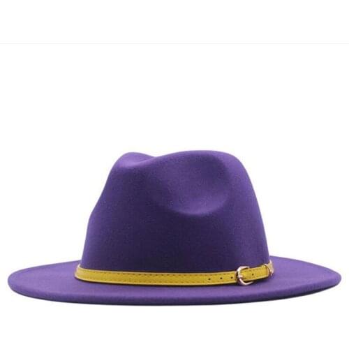 Purple Fedora Hat for Women Men Wool Felt Wide Brim Hats Vintage Trilby Jazz Couple Cap Winter Autumn Chapeau Femme