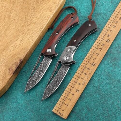 VG10 Damascus steel folding knife Dalbergia handle, with bearing, tactical knife, outdoor self-defense, for hunting, EDC tool